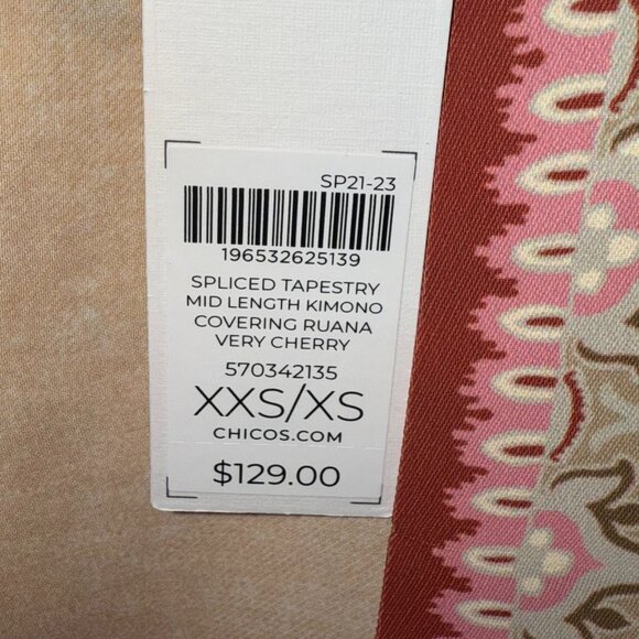 Chico's Spliced Tapestry Mid-Length Kimono Ruana Very Cherry Size XXS/XS - New - Picture 3 of 4